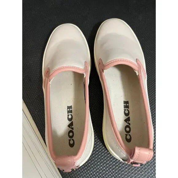 COACH Women's Slip On Sneaker Loafer White Pink Petal Trim Size 10 Leather - Picture 7 of 8